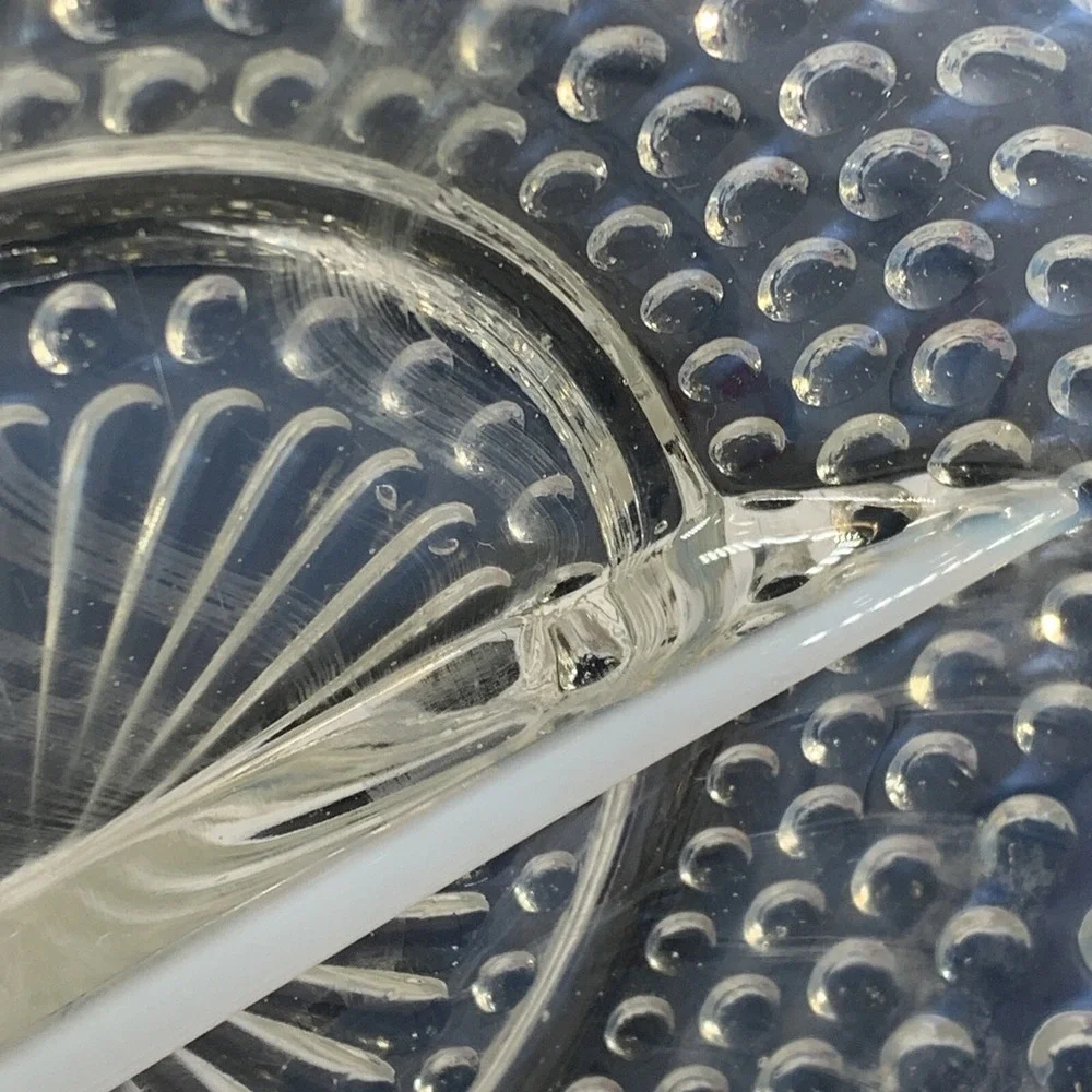 Anchor Hocking White Opalescent Hobnail Glass Divided Relish Dish Ruffled Vtg